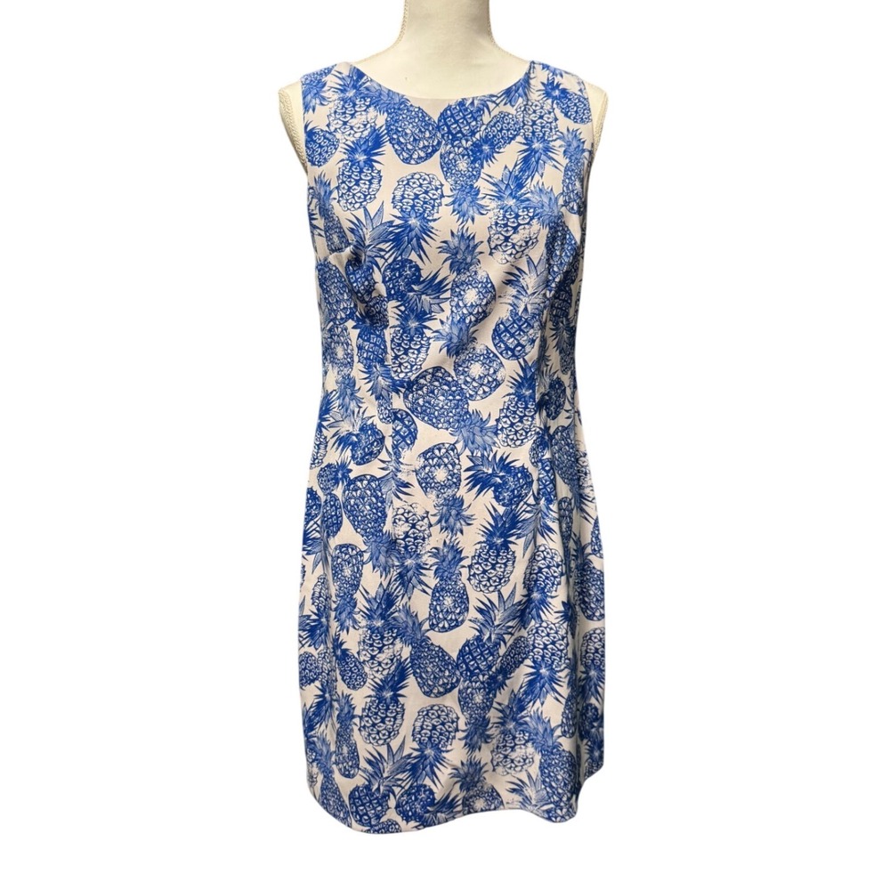 ALYX Sleeveless Blue & White Pineapple Print Shift‎ Dress Size 8
